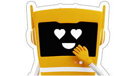 Tim, the Lutains mascot, with a heart